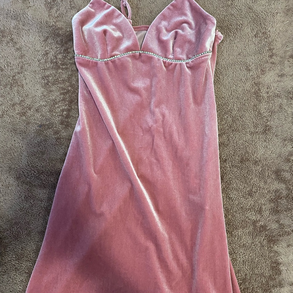 wild fable Pink Velvet Slip Dress with Rhinestone Detail